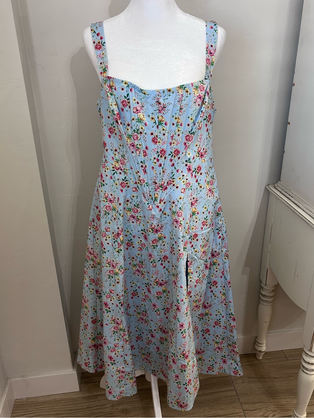 Fashion Nova Blue Midi Floral Corset Sundress Size XL NWT